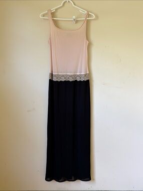 Laundry By Shelli Segal Pink and Black Lace-Trim Maxi Dress